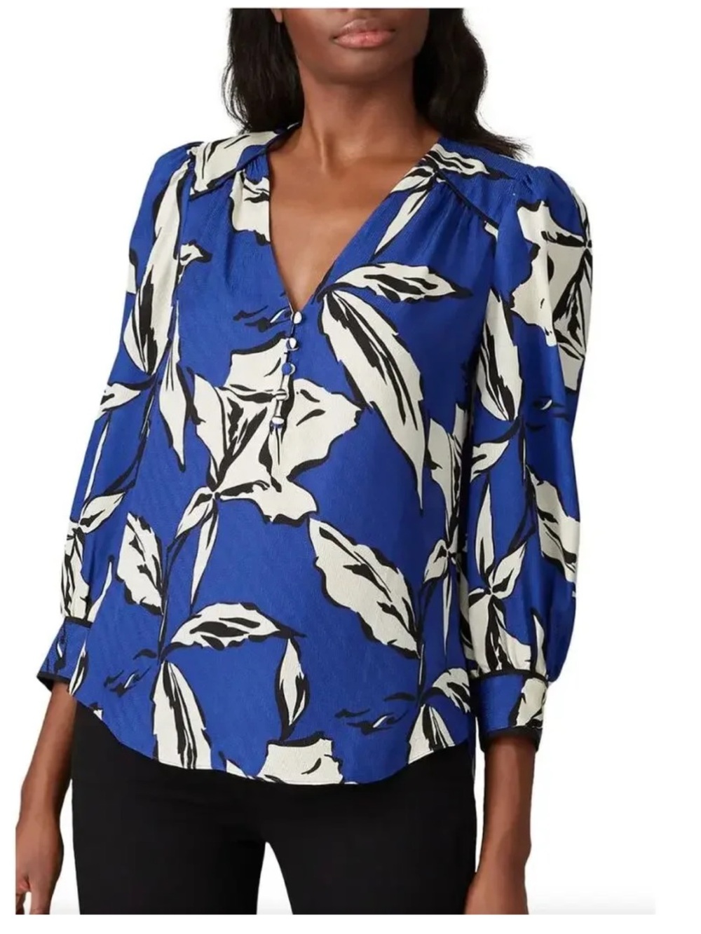 Veronica Beard MILAN Royal Blue & White Floral V-Neck Blouse Sz 6 NWT